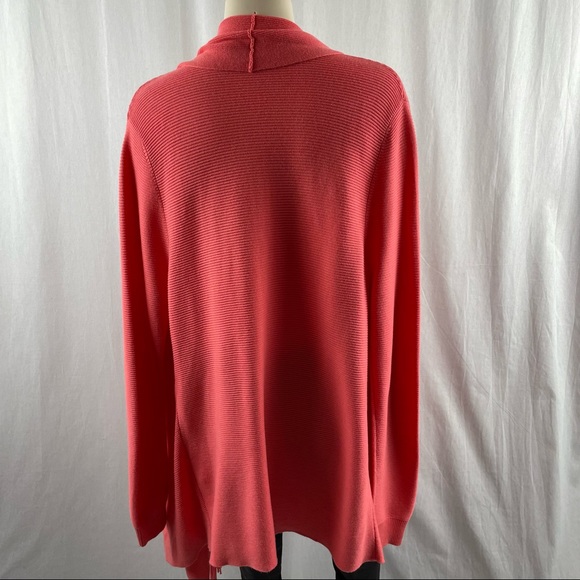 Repeat Coral Pink Open Cotton Blend Long Cardigan with Fringe Trimmed Edge M - Picture 2 of 8